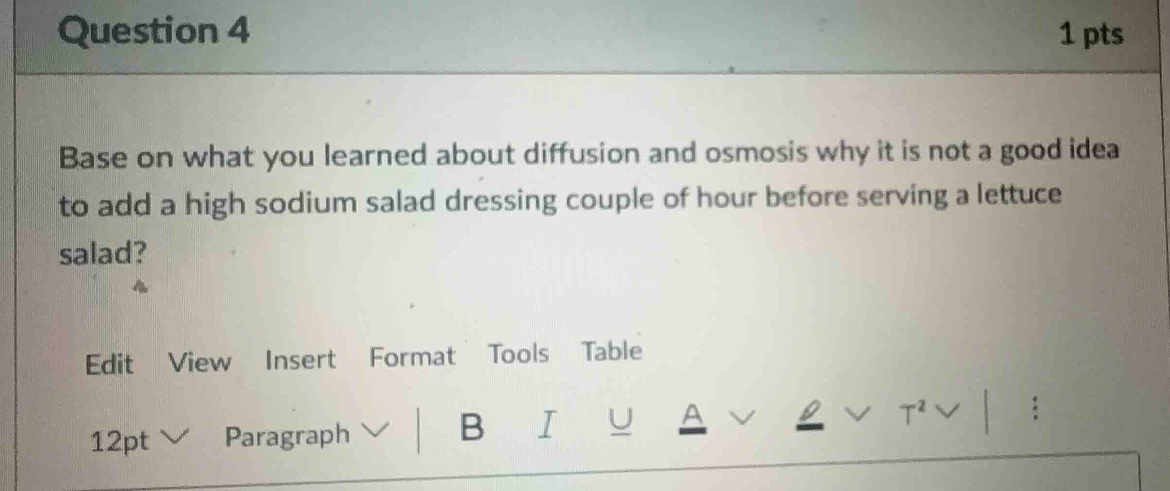 question 4 base on what you learned about diffusion and osmosis why it …
