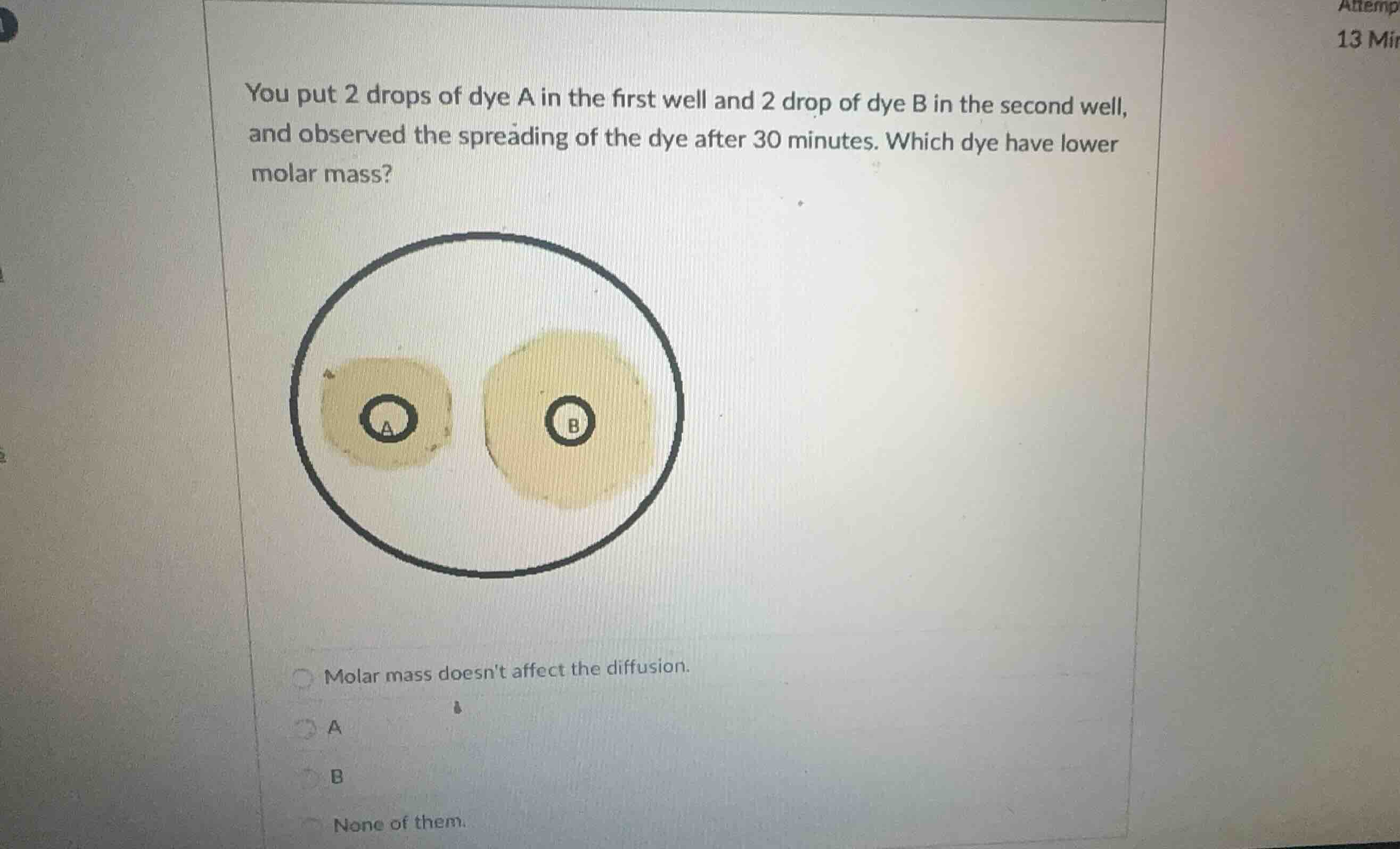 you put 2 drops of dye a in the first well and 2 drop of dye b in the s…