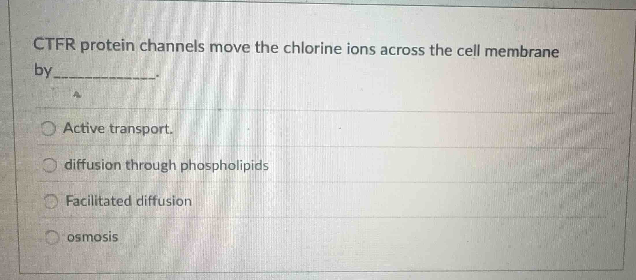 ctfr protein channels move the chlorine ions across the cell membrane b…