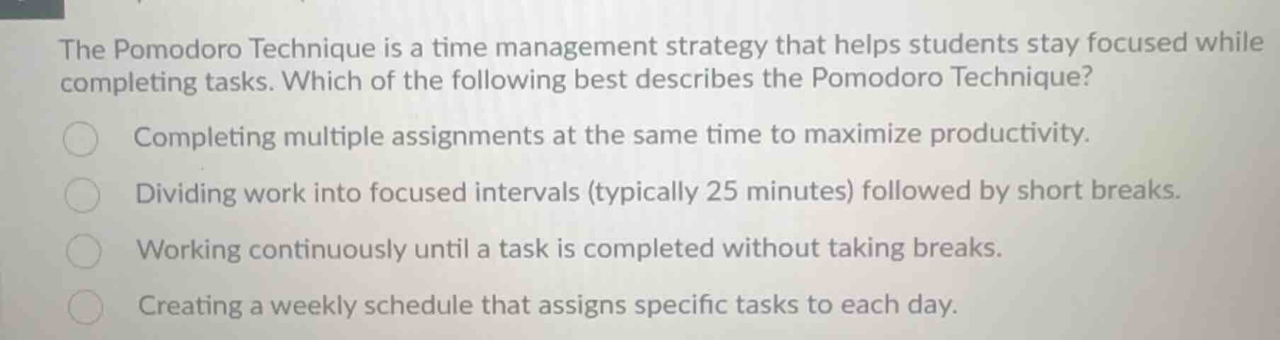the pomodoro technique is a time management strategy that helps student…