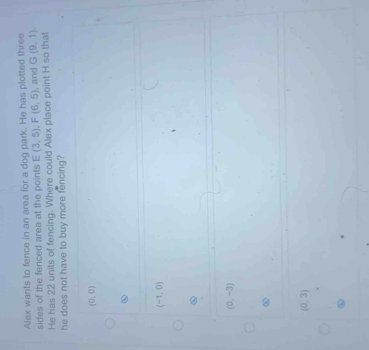 alex wants to fence in an area for a dog park. he has plotted three sid…