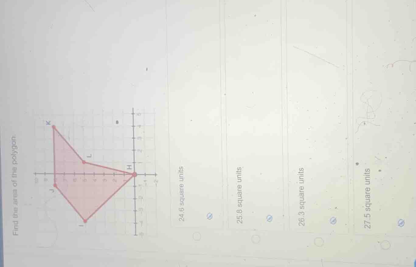find the area of the polygon: 24.6 square units 25.8 square units 26.3 …