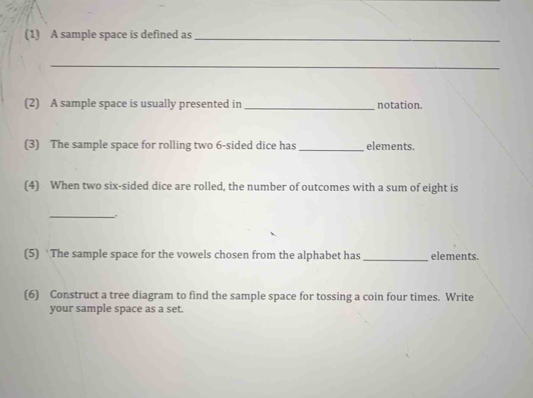 (1) a sample space is defined as \\_\\_\\_\\_\\_\\_\\_\\_\\_\\_\\_\\_\\…