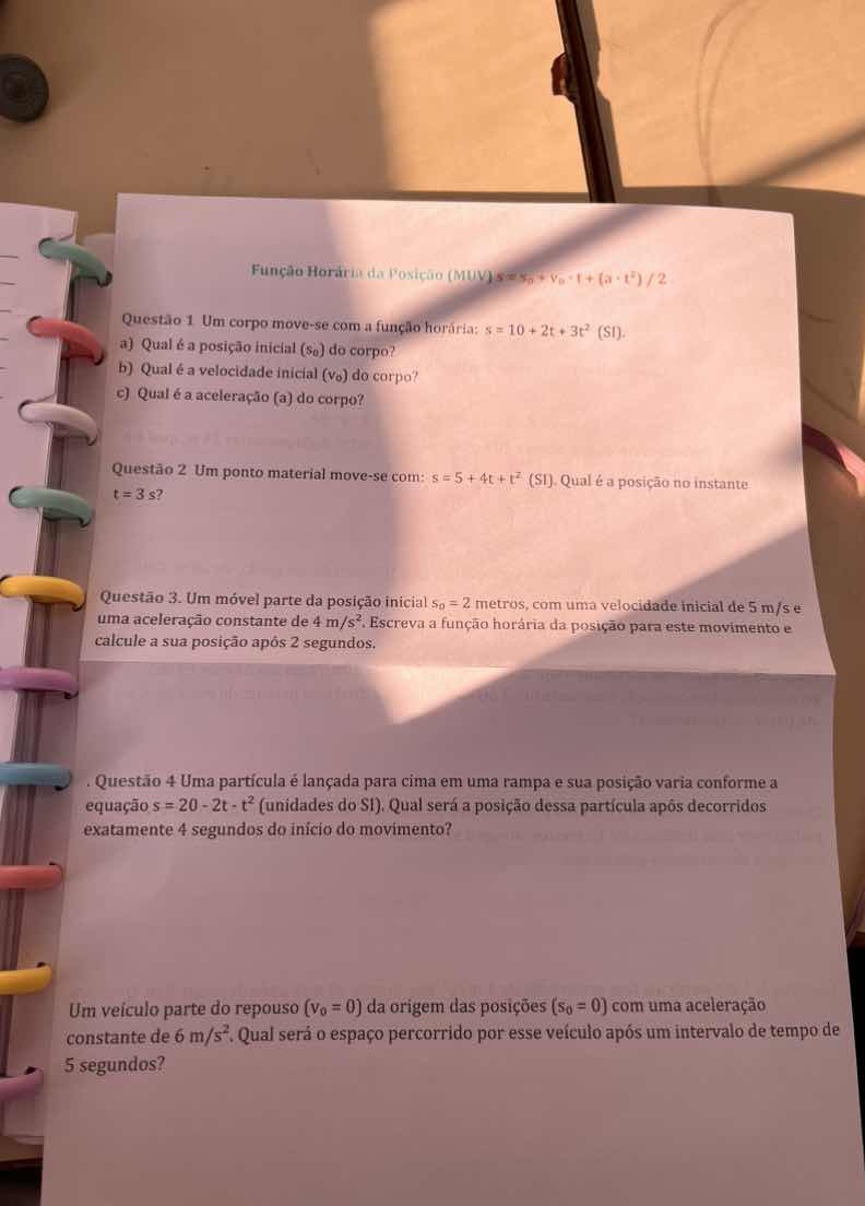função horária da posição (muv) \\(s = s_0 + v_0 \\cdot t + \\frac{a \\…